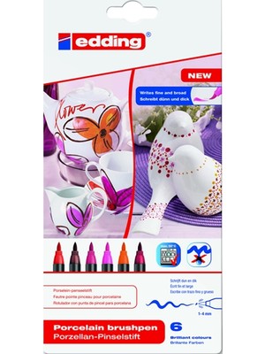  edding porselen kalemi 6 lı set sıcak renkler