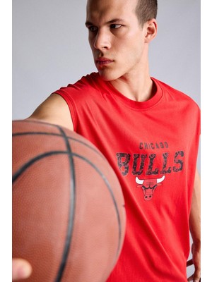 DeFacto %100 Pamuk NBA Lisanslı Chicago Bulls Oversize Kırmızı Atlet H3863AX26SM