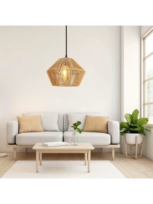 UltraMint Modern Bohem Bambu Avize, Rustik Cafe Aydınlatma, E27 Duylu Tasarım