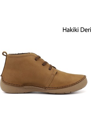 Gönderi(r) Kadın Açık Taba Nubuk  Bağcıklı Hakiki Deri Comfort Bot