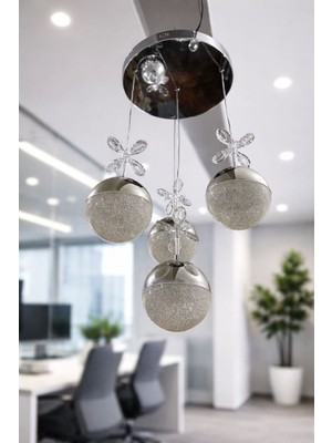 UltraMint Modern 4 Lü Şeker Top Sarkıt LED Avize, 3 Renk Seçenekli Krom Tasarım