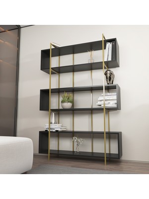 Decorotika Bruti Kitaplık Antrasit Gold
