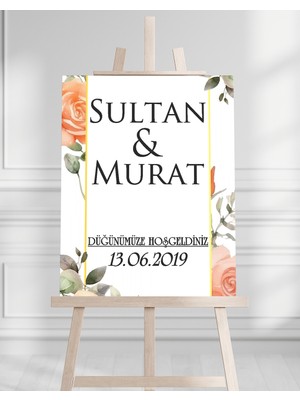 Artrise Dekorasyon Söz Nişan Düğün Için 50X70 Karşılama Panosu - Siyah Gül Çiçek Desenli