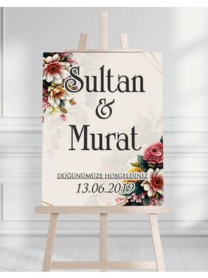 Artrise Dekorasyon Söz Nişan Düğün Için 50X70 Karşılama Panosu - Renkli Çiçek Desenli
