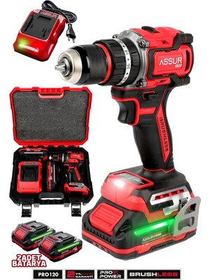 Assur 21V Pro Seri Kömürsüz Çift Akülü Metal Şanzıman LED Işıklı Taşıma Çantalı Darbeli Şarjlı Matkap