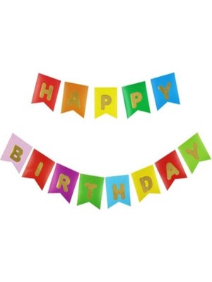Borapack Happy Birthday Banner Renkli Gold Yazı