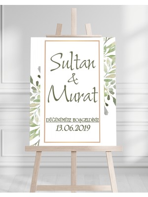 Artrise Dekorasyon Söz Nişan Düğün Için 50X70 Karşılama Panosu - Yeşil Renkleri Çiçek Temalı 03