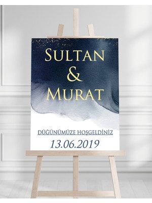 Artrise Dekorasyon Söz Nişan Düğün Için 50X70 Karşılama Panosu - Mavi Desenli 001