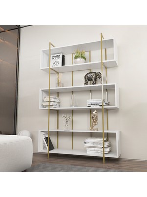Decorotika Bruti Kitaplık Beyaz Gold