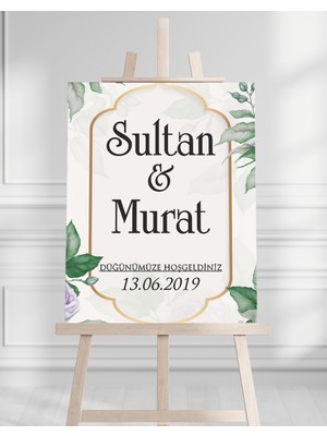 Artrise Dekorasyon Söz Nişan Düğün Için 50X70 Karşılama Panosu - Yeşil Çiçek ve Dini Temalı