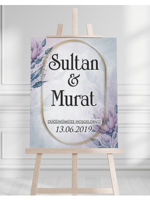 Artrise Dekorasyon Söz Nişan Düğün Için 50X70 Karşılama Panosu - Renkli Çiçek Tasarımlı 1