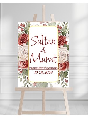 Artrise Dekorasyon Söz Nişan Düğün Için 50X70 Karşılama Panosu - Çiçek Desenli
