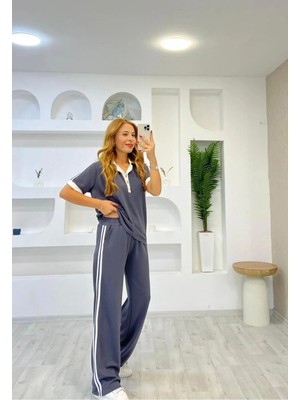 Trending Size Modal Dokulu Polo Yaka Şerit Detaylı Takım