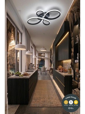 UltraMint Modern Siyah LED Plafonyer Avize, 3 Renkli ve Ayarlanabilir Aydınlatma