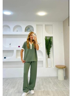 Trending Size Modal Dokulu Polo Yaka Şerit Detaylı Takım