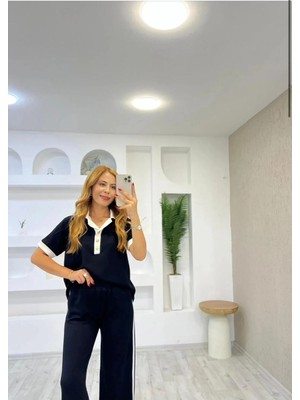 Trending Size Modal Dokulu Polo Yaka Şerit Detaylı Takım