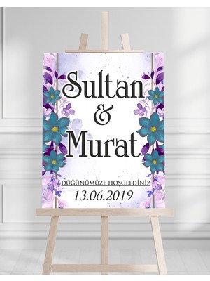 Artrise Dekorasyon Söz Nişan Düğün Için 50X70 Karşılama Panosu - Renkli Çiçek Tasarımlı 002