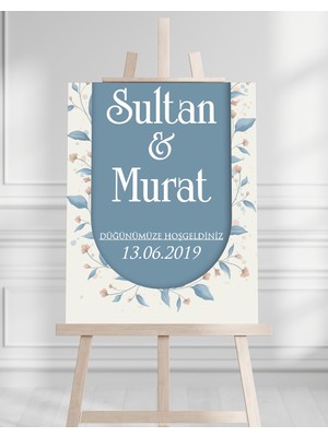 Artrise Dekorasyon Söz Nişan Düğün Için 50X70 Karşılama Panosu - Mavi Tasarımlı 005