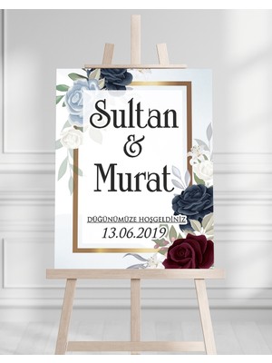 Artrise Dekorasyon Söz Nişan Düğün Için 50X70 Karşılama Panosu - Renkli Çiçek Tasarımlı 07