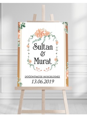 Artrise Dekorasyon Söz Nişan Düğün Için 50X70 Karşılama Panosu - Çiçek Temalı