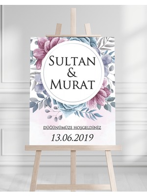 Artrise Dekorasyon Söz Nişan Düğün Için 50X70 Karşılama Panosu - Renkli Çiçek Temalı