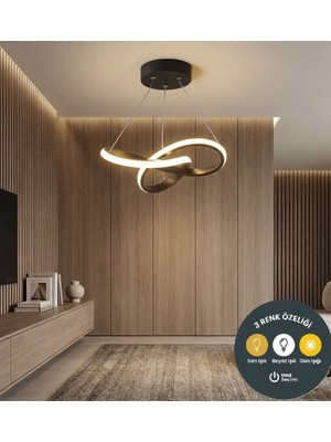 UltraMint Kıvrımlı Siyah LED Sarkıt Avize, Kumandalı, 3 Renk Seçeneği