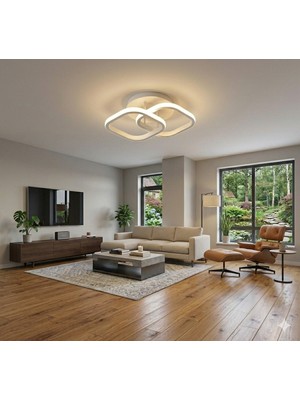 UltraMint Zeus Beyaz Çift Kare LED Avize, 3 Renk, Salon, Mutfak, Antre ve Çocuk Odası