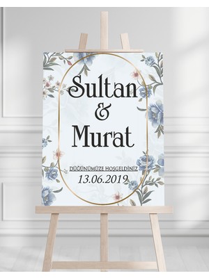 Artrise Dekorasyon Söz Nişan Düğün Için 50X70 Karşılama Panosu - Renkli Çiçek Tasarımlı 010