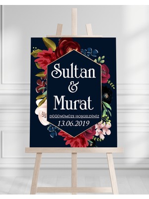 Artrise Dekorasyon Söz Nişan Düğün Için 50X70 Karşılama Panosu - Renkli Çiçek Temalı 02