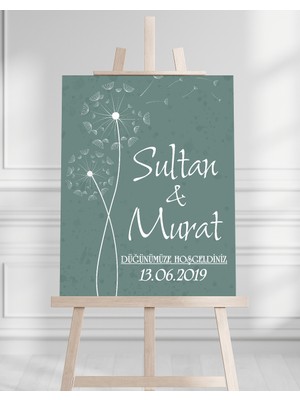 Artrise Dekorasyon Söz Nişan Düğün Için 50X70 Karşılama Panosu - Yeşil Tasarımlı