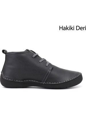Gönderi(r) Kadın Antrasit  Bağcıklı Hakiki Deri Comfort Bot