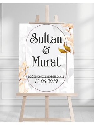 Artrise Dekorasyon Söz Nişan Düğün Için 50X70 Karşılama Panosu - Çiçek Desenli Pano