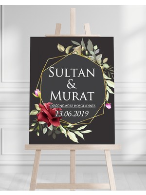 Artrise Dekorasyon Söz Nişan Düğün Için 50X70 Karşılama Panosu - Soft Çiçek Tasarımlı
