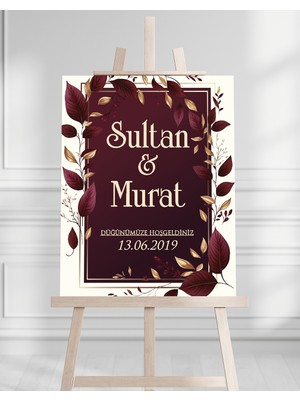 Artrise Dekorasyon Söz Nişan Düğün Için 50X70 Karşılama Panosu - Kırmızı Tasarımlı