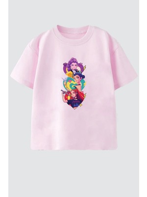 Monila Kız Çocuk Pamuklu Bisiklet Yaka Huntrix Baskılı T-Shirt