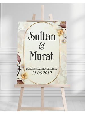 Artrise Dekorasyon Söz Nişan Düğün Için 50X70 Karşılama Panosu - Sarı Çiçek Desenli