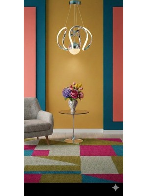UltraMint Parlak Kristal Çiçek Detaylı Metal Krom Kaplama LED Avize