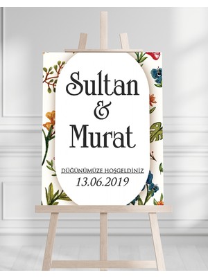 Artrise Dekorasyon Söz Nişan Düğün Için 50X70 Karşılama Panosu - Renkli Çiçek Tasarımlı 12