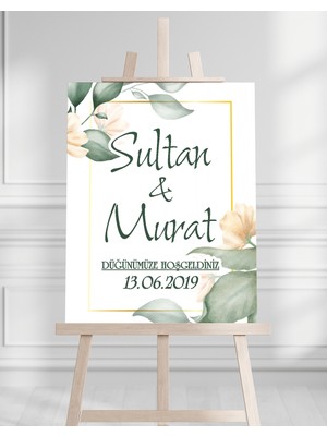 Artrise Dekorasyon Söz Nişan Düğün Için 50X70 Karşılama Panosu - Şeftali Çiçek Tasarımlı 001