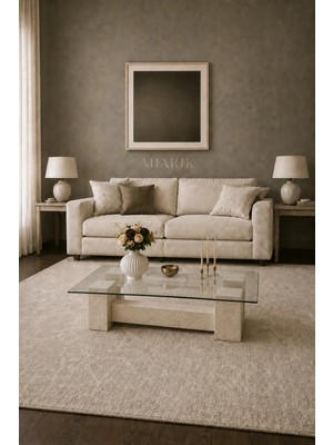 Miarik Design Labirent-Mermer Küp Camlı Orta Sehpa