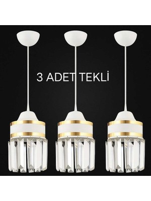 UltraMint Beyaz 3'lü Kristal Taşlı Sarkıt Takımı, Şık ve Parlak Aydınlatma