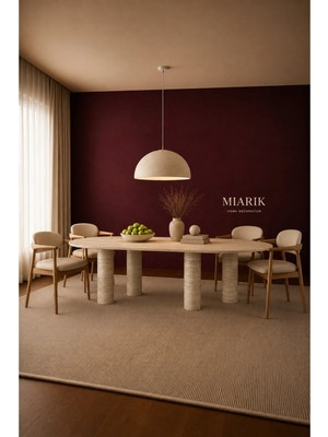 Miarik Design Lin 2 Sütunlu Ayaklı Traverten Mermer Yemek Masası