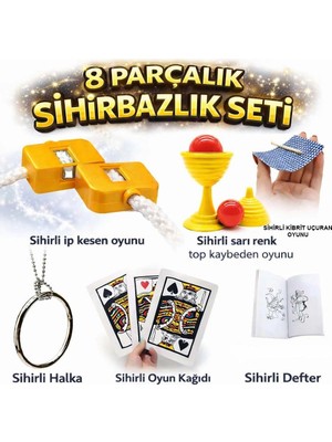 Nevamel 8’li Sihirbazlık Seti (Kibrit, Defter, Halka, Kupa, Ip, 3’lü Kart)