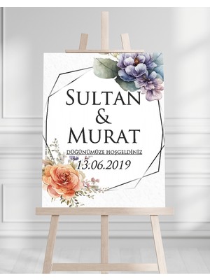 Artrise Dekorasyon Söz Nişan Düğün Için 50X70 Karşılama Panosu - Renkli Çiçek Tasarımlı 7