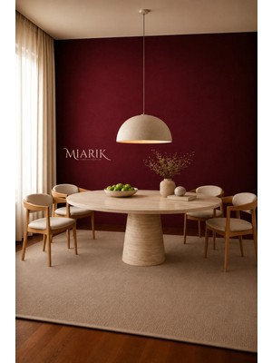 Miarik Design Jozef-Traverten Mermer Yuvarlak Tek Huni Ayak Yemek Masası