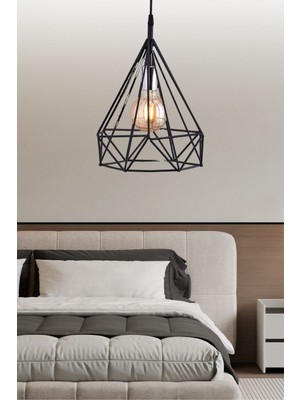 UltraMint Modern Siyah Geometrik Tekli Avize, Salon, Mutfak ve Hol Dekoru