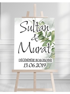 Artrise Dekorasyon Söz Nişan Düğün Için 50X70 Karşılama Panosu - Yaprak Tasarımlı
