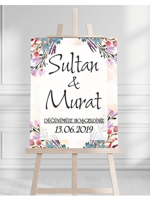 Artrise Dekorasyon Söz Nişan Düğün Için 50X70 Karşılama Panosu - Renkli Çiçek Pastel Tasarımlı