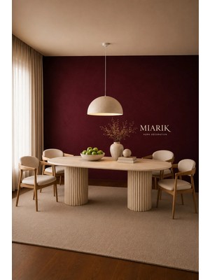 Miarik Design Damaris 2 Sütunlu Ayaklı Traverten Mermer Yemek Masası