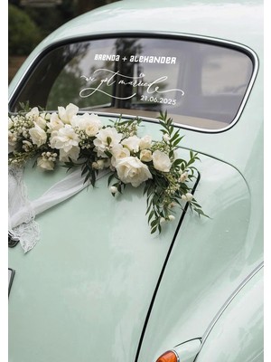 Lora Wedding Gelin Arabası Cam Yazısı İsme Özel 50cm Siyah | “We Got Married” ve İsimleriniz Yazılı Düğün, Nikah, Nişan İçin Araba Cam Yazısı Sticker, Folyo, Vinil